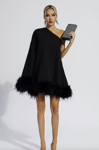 [C03474] Robe Mini noire one-shoulder-T38 - C03474