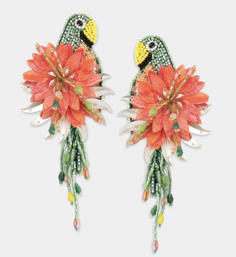[A1315] LOC - OLIVIA DAR - Bijoux - Boucles D'oreilles PARROT Vertes et Orangées - A1315