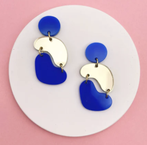 [A1322] Bijoux - Boucles d'oreilles Arty bleu et miroir - Studio Anette