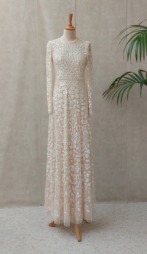 [C03522] NEEDLE & THREAD - Robe Maxi sequins blancs - T38 - C03522