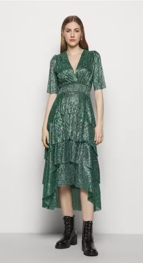 [C03524] MAJE - Robe Midi verte Ruffine - T36 - C03524