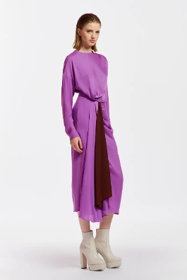 [C03526] ESSENTIEL - Robe Midi mauve - T44 - C03526