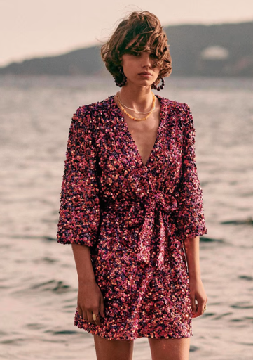 [C03528] SÉZANE - Robe Mini sequins rose  - T34 - C03528