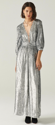 [C03530] BA&SH  - Robe Maxi argentée - T36 - C03530