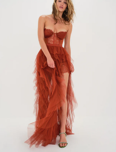 [C03531] FOR LOVE & LEMONS - Robe Maxi tulle terracotta - T34 - C03531