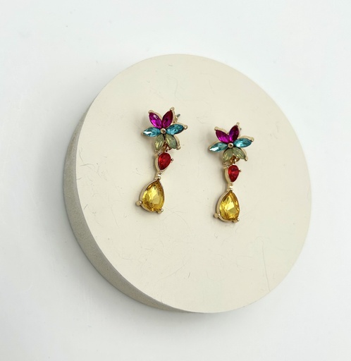 [A1368] Boucles D'oreilles Pierres multicolores avec fleurs - Bijoux - A1368