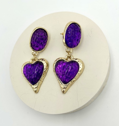 [A1372] LOC - Boucles D'oreilles mauves avec coeurs - Bijoux - A1372