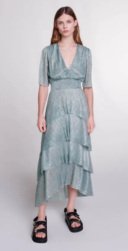[C03544] MAJE - Robe Midi sauge Ruffine - T34 - C03544