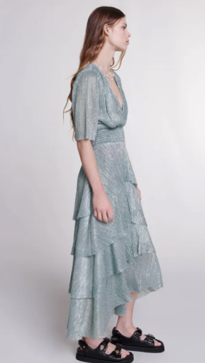 [C03545] MAJE - Robe Midi sauge Ruffine - T38 - C03545