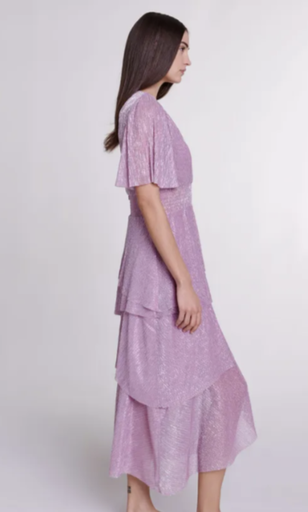 [C03547] MAJE - Robe Midi mauve Ruffine - T40 - C03547