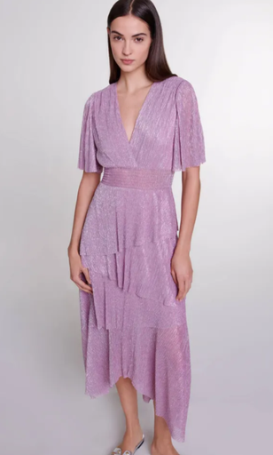 [C03548] MAJE - Robe Midi mauve Ruffine - T36 - C03548