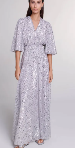 [C03551] MAJE - Robe Maxi argent - T40 - C03551