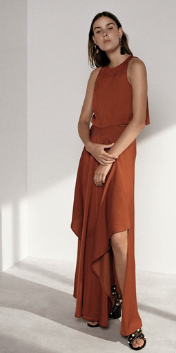 [C03555] MAJE - Robe Midi Terracotta - T36 - C03555