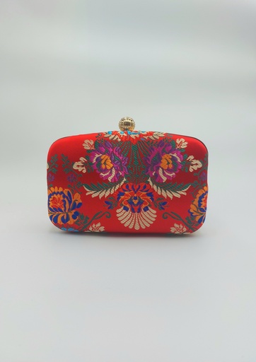 [A1385] Sac rouge satiné fleuri - A1385