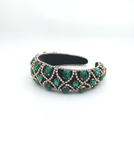 [A1386] HEADBAND RIGIDE GROS STRASS EMERAUDE SUR VELOUR NOIR - A1386