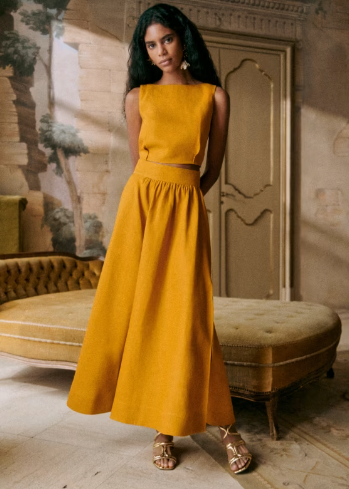 [C03609] Sezane - Ensemble jaune Haut et Jupe - Midi - T40 - C03609