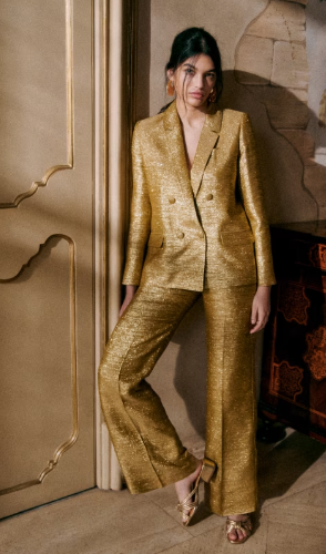 [C03610] Sezane - Ensemble Costume veste et pantalon dorés - T44 - C03610