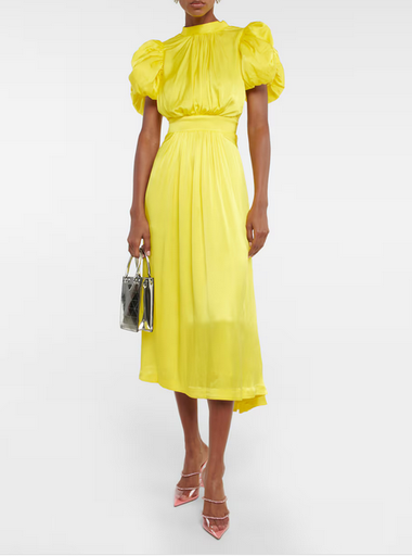 [C03617] ROTATE - Robe Midi jaune satinée - T36 - C03617