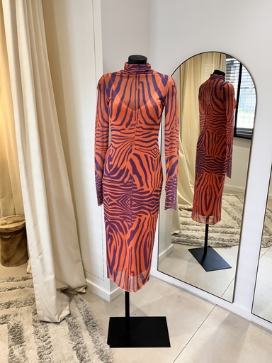 [970] AFRM - Robe Shailène Zèbre orange et mauve - 970