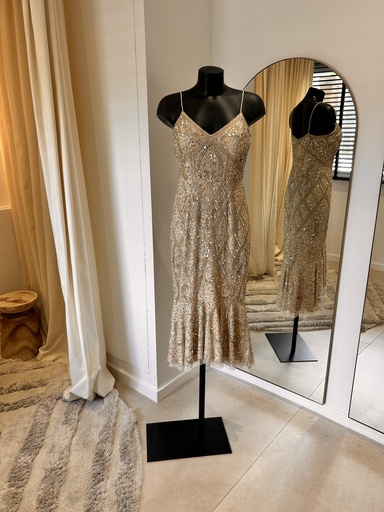 [974] AIDAN MATTOX Robe sequin beige midi - 974