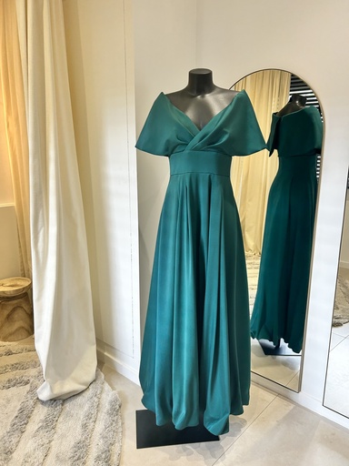 [975] AIDAN MATTOX Robe verte decolleté drappé - 975