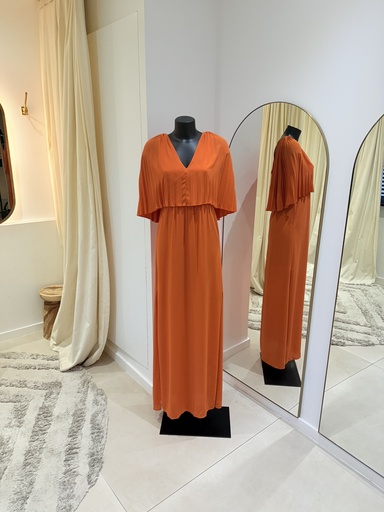 [982] HALSTON Robe Orange drappée - 982