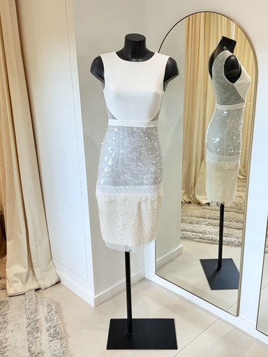 [1011] BCBG Robe blanche sequin  - 1011