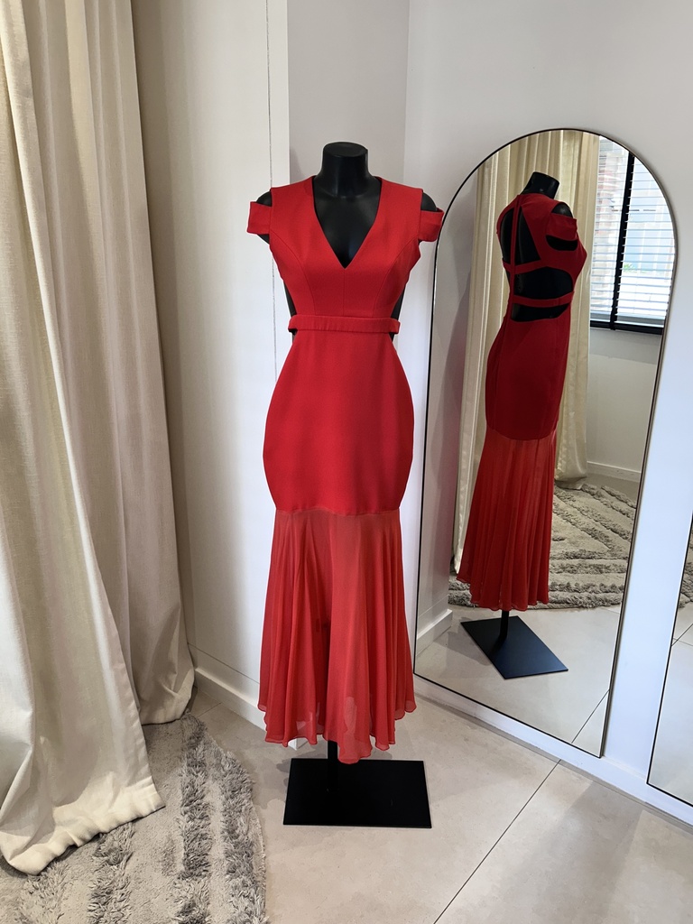 BCBG Robe longue Rouge, dos nu - 1012