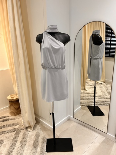 [1064] HALSTON Robe cravatte bleue ciel - 1064