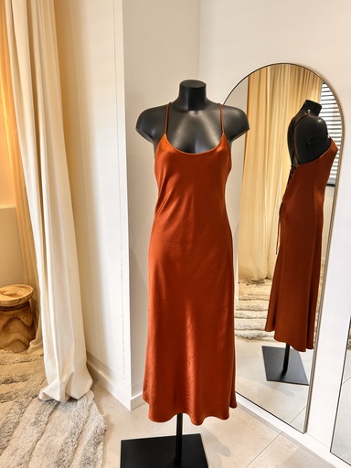 [1095] LINE AND DOT Robe satin terracota fine brettelle - 1095