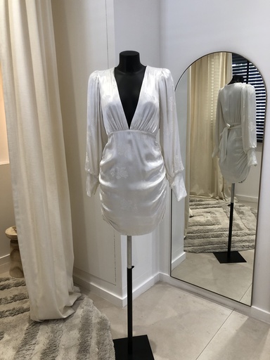 [1122] MAJORELLE Robe satinée avec motif fleurs (blanche) - 1122