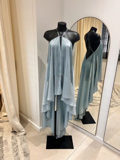 [1132] MICHAEL COSTELLO Robe bleue ciel à franges - 1132