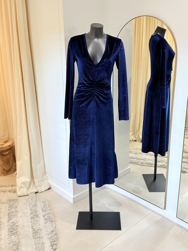 [1215] ROTATE Robe Velour bleue nuit - 1215