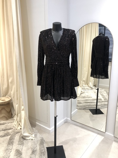 [1351] CLAUDIE PIERLOT Wrap-effect gathered sequined tulle mini dress - 1351