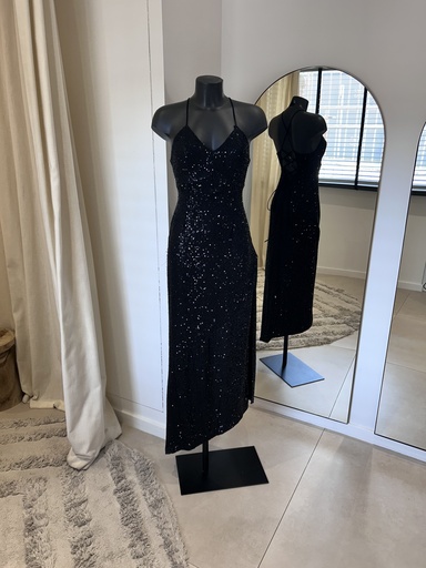 [1357] RETROFETE Robe longue noire sequins - 1357