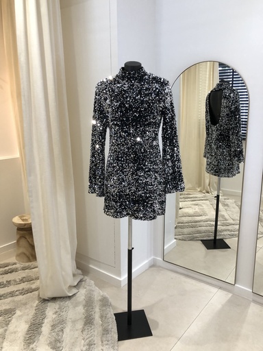 [1362] OVAL SQUARE Robe paillette argentée - 1362