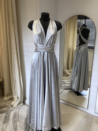 [1364] JJ's HOUSE Robe longue silver satin - 1364