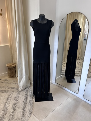 [1366] MAJE Longue Robe noire avec transparent - 1366