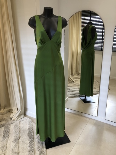 [1369] MESHKI Nadia Maxi Satin Dress With back cowl verte - 1369