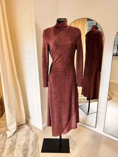 [1373] MIRAE PARIS Robe col roulé paillette rose gold - 1373