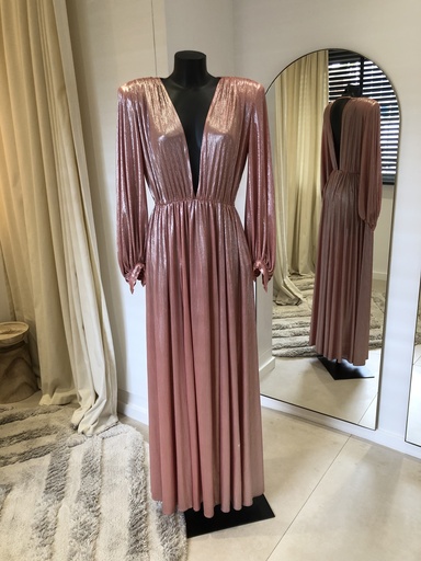 [1380] BRONX AND BANCO Mettalic rose longue robe épaulettes - 1380