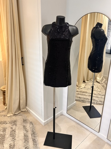 [1398] MAJE Robe courte sequins noire/argent - 1398