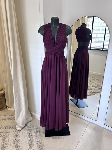 [1399] Robe longue aubergine cut-out - 1399