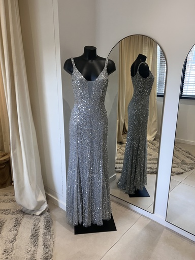 [1504] BEAUTY Longue robe sequins argentées - 1504