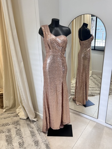 [1505] Longue robe sequins rose poudrée - 1505