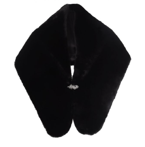 [C04001]  LOC - Veste écharpe fourrure noire avec bijoux C04001