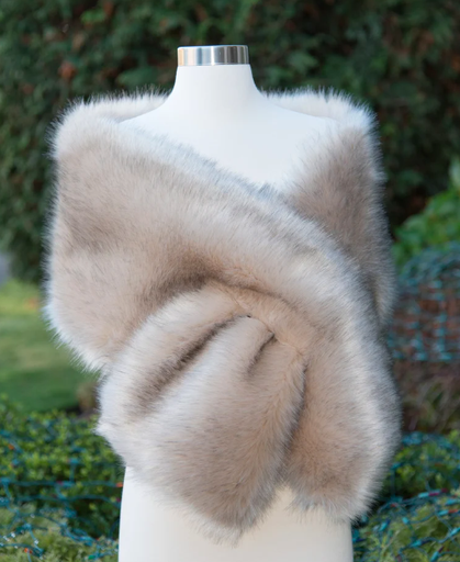  Veste écharpe fourrure greige -  C04003 