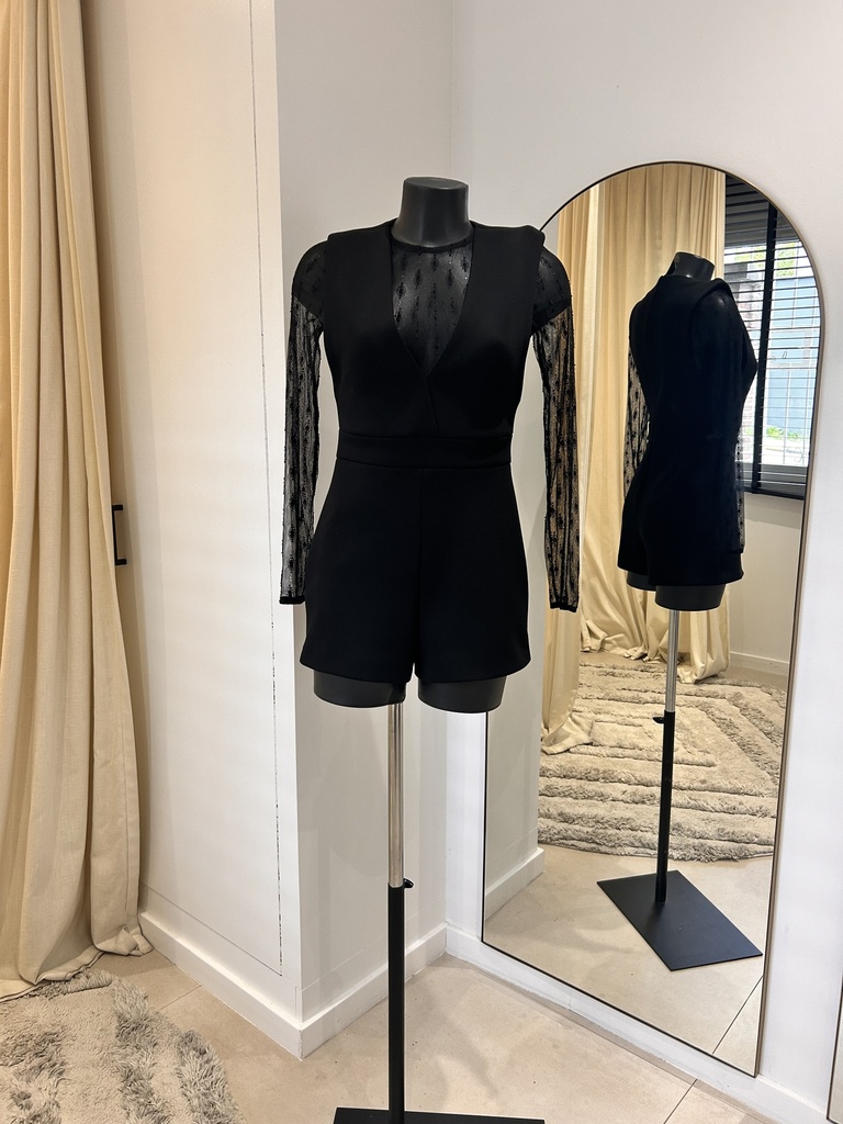 Maje - combi-short noire avec manches transparentes - 1509