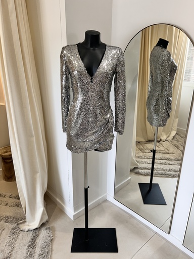 Robe Courte Sequins Argenté- XTAREN - T36- 1510