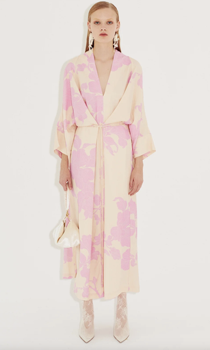 [C03214] EIKO AI - Robe Kimono Longue Beige et Rose - T38 - C03214